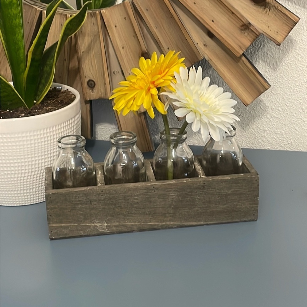 Decorative Glass Jars in Wooden Crate